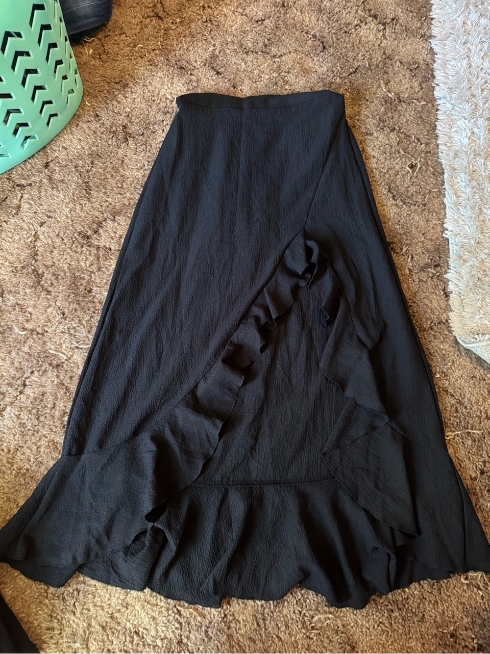 SHEIN Black Maxi Wrap Skirt with Ruffle Trim